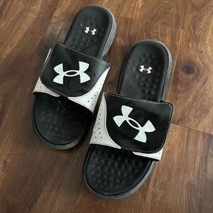 Under Armour Mens Black and Gray Slide Sandals